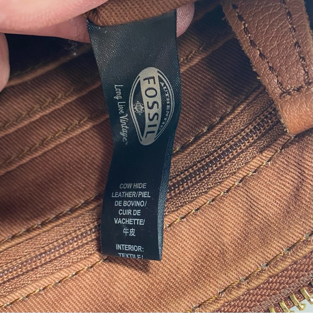 Vintage Fossil Erin Cognac Caramel Brown Pebbled Leather Top Zip Crossbody Bag - Picture 8 of 16
